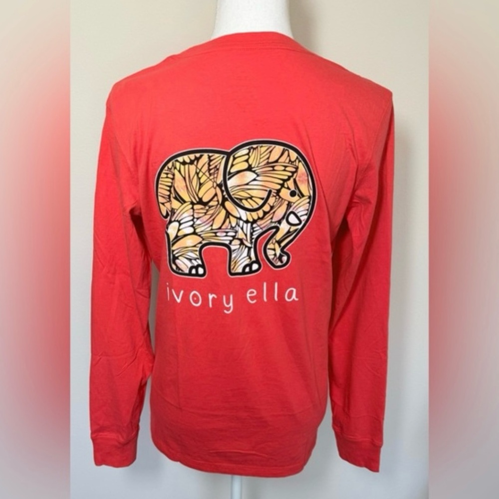 NWOT Ivory Ella Red Coral Long Sleeve Tee with Elephant Butterfly Design